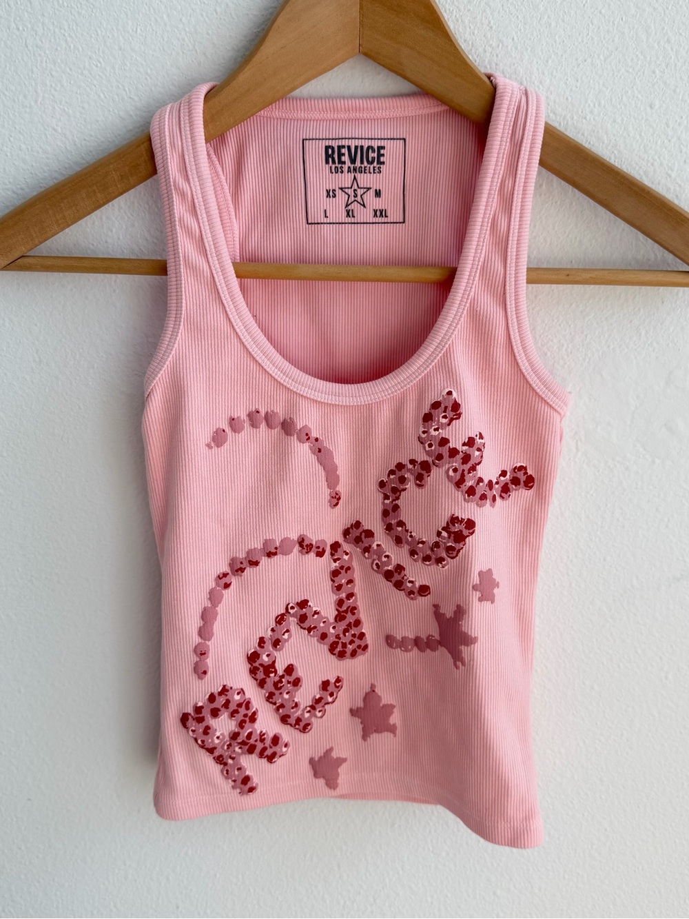 SOLD❤️- Revice LA Pink Graphic Tank Top Ribbed Y2K Baby Tee Style